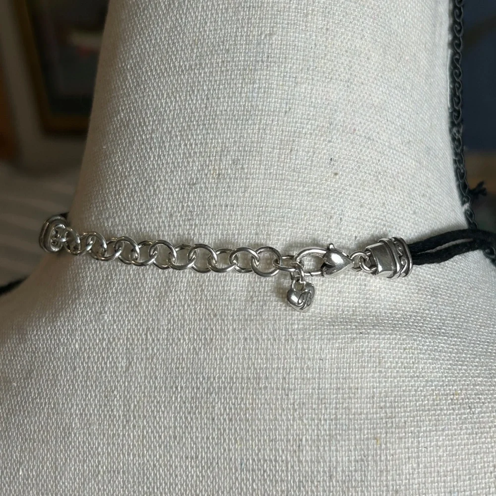 Brighton Venus Rising Necklace Dark Purple Crystal Black Cord Silver Plated 18